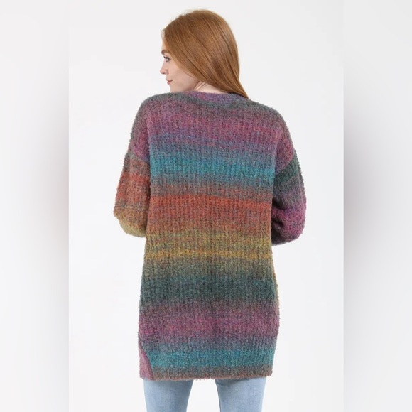 Multicolor Ombre Textured Marled Knit Cardigan with Pockets - Picture 12 of 16